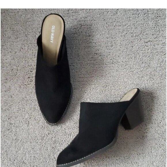 2 PAIRS of Old Navy Faux Suede Mules - 1 Black and 1 Brown - SZ: 8 - EUC - Picture 1 of 9